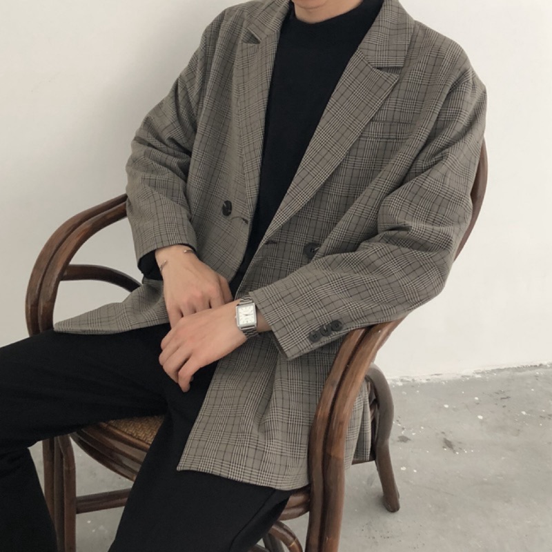 [A$AP STORE] 韓國 格紋排釦西裝外套