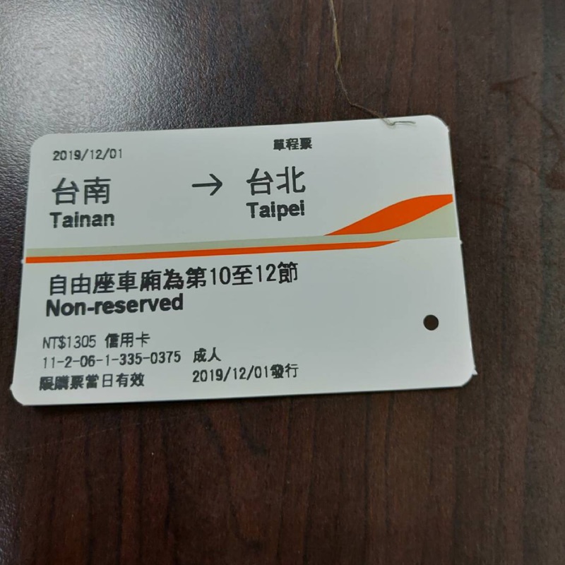 高鐵票 收藏用2019 20191201