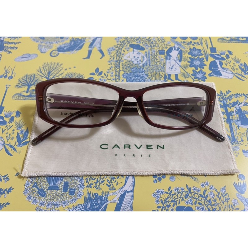 CARVEN 法國卡芬 鏡框👓 膠框眼鏡 光學眼鏡 平光眼鏡 眼鏡框 眼鏡盒 眼鏡布 鏡框-紫紅色 全新 未使用