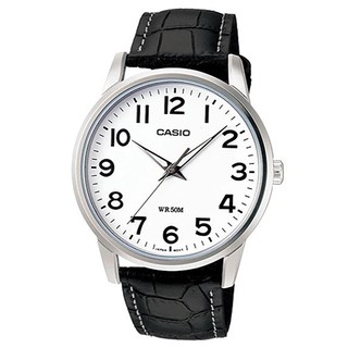 【CASIO】簡潔俐落真皮錶帶紳士錶-數字白麵(MTP-1303L-7B)正版宏崑公司貨