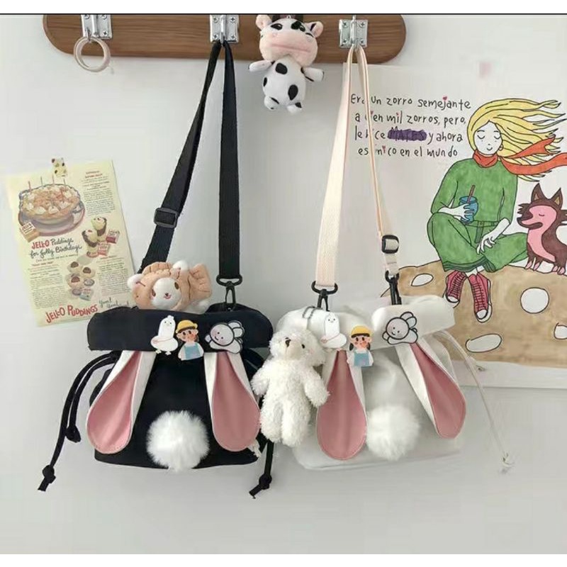 帆布包女學生韓版百搭斜挎單肩包日系小仙女新款可愛少女兔子包包