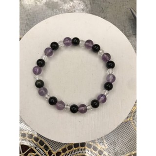 白水晶/黑（金）曜石/紫水晶 手鍊