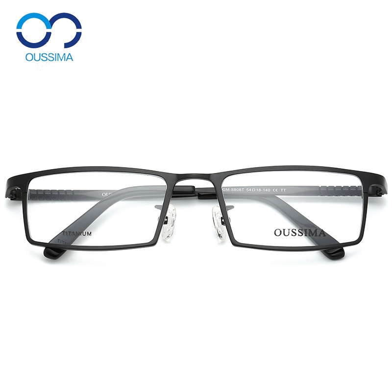 OUSSIMA歐斯邁眼鏡框男士全框超輕純鈦商務方形近視眼鏡架成品防藍光彈簧腿 8808