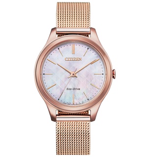 【CITIZEN 星辰】LADY'S粉色珍珠面光動能米蘭錶帶 32mm EM0508-80Y