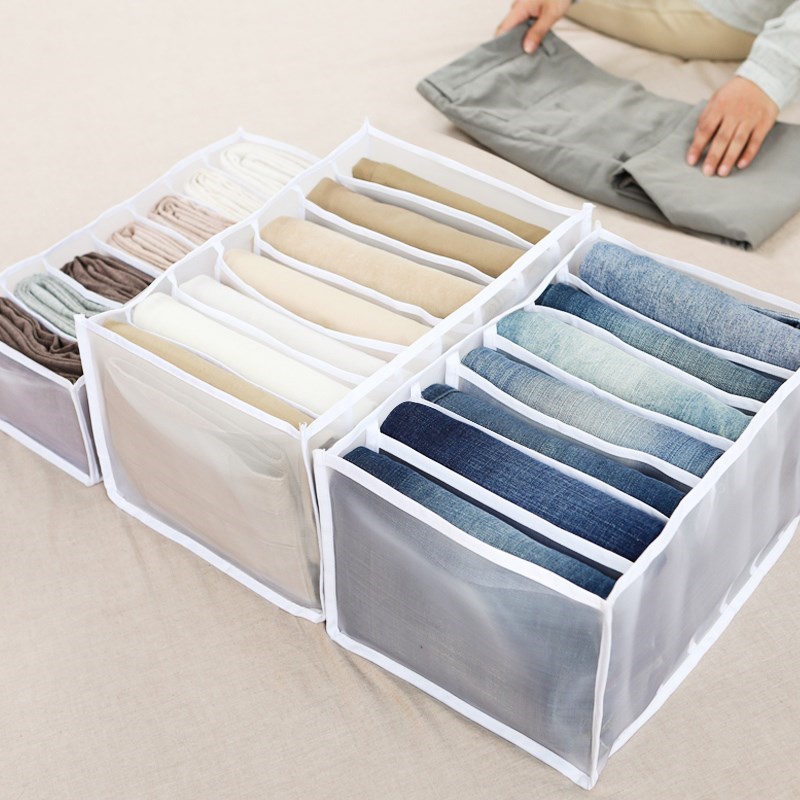 牛仔褲收納箱 抽屜式分隔整理盒 家用布藝收納盒 網紗折疊衣物收納盒
