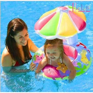 ☆[Hankaro]☆ 夏日戲水兒童遮陽小花傘座圈充氣泳圈 (批發另洽)