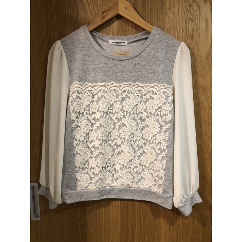 日牌正品nice Claup Natural Couture蕾絲拼接雪紡袖子上衣 蝦皮購物