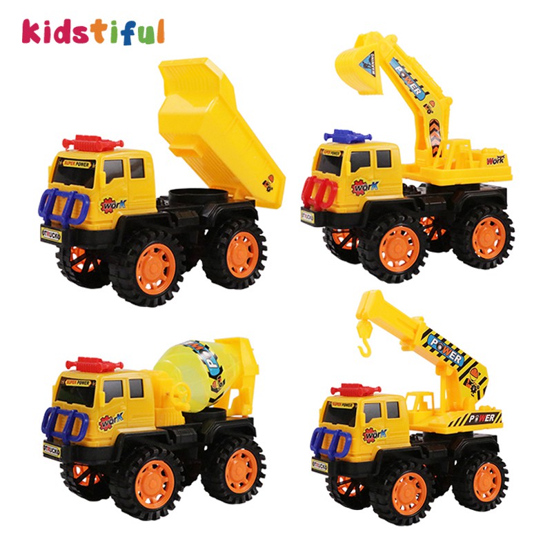 工程車玩具大型慣性滑行工程車玩具4種類型的卡車挖掘機推動車模型兒童玩具 蝦皮購物
