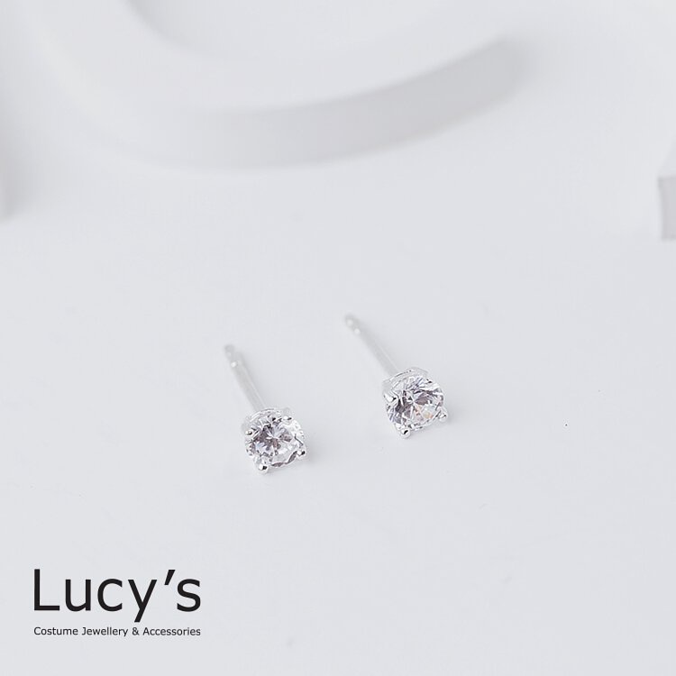 Lucy's 925純銀 氣質簡約單鑽鋯石耳環 - 0.4cm (23216)