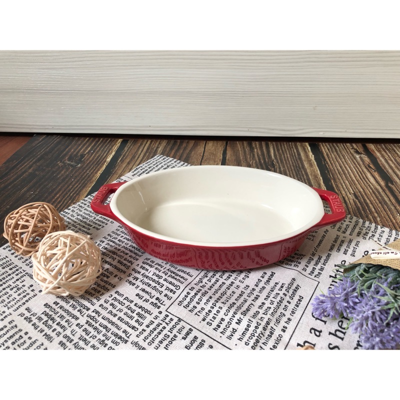 #全新#【法國🇫🇷Staub】橢圓型陶瓷烤盤17x11cm-櫻桃紅(0.4L)