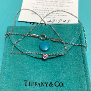 保證真品 蒂芬妮 Tiffany 單顆 圓形 粉紅色 藍寶石 項鍊 鎖骨鍊 經典款 純銀 項鏈 二手 正品 鑽石 95新