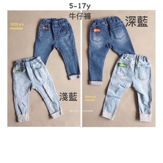 秋-英文貼布造型反折牛仔褲 (5-)