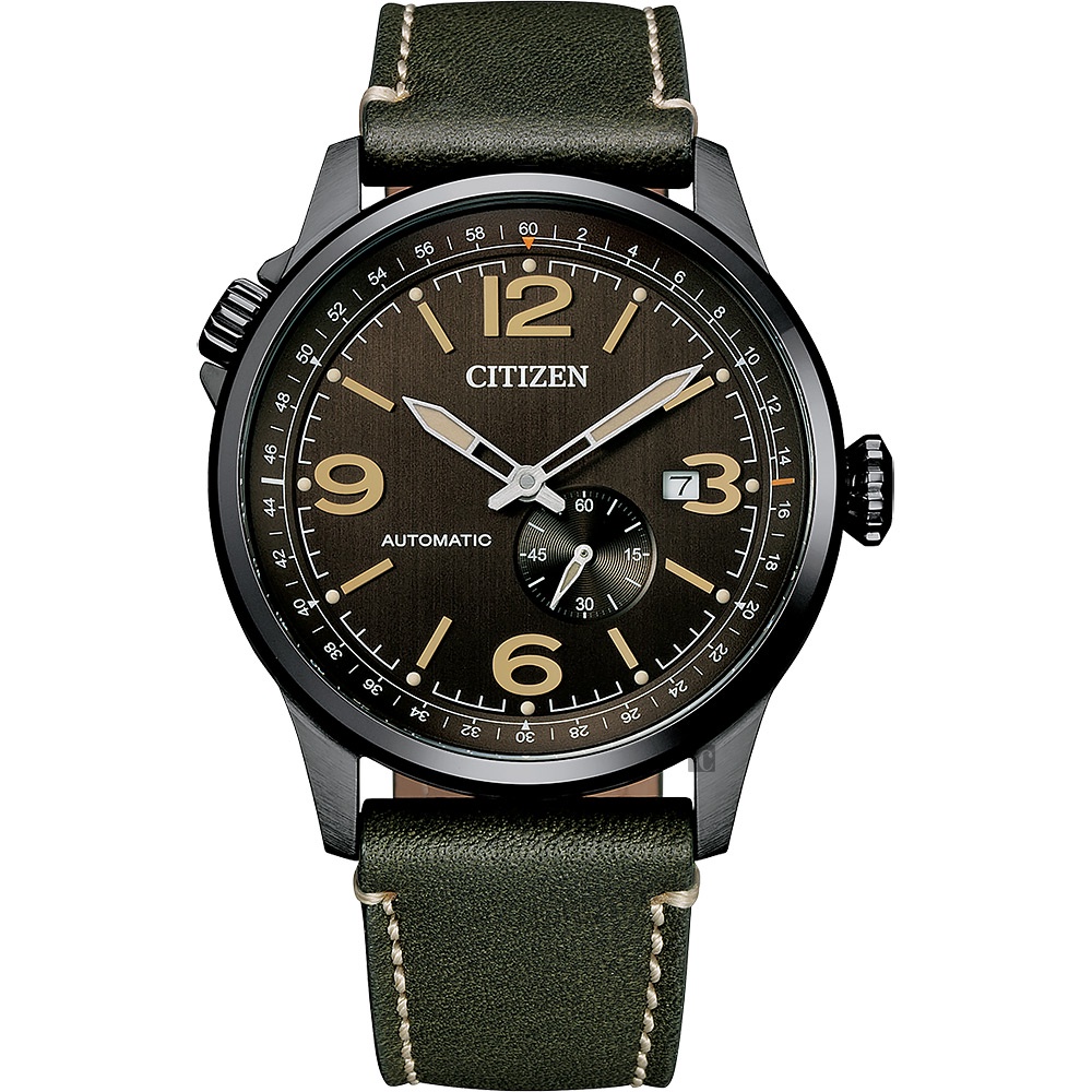 【金台鐘錶】CITIZEN星辰 機械錶款 時尚男錶 (墨綠牛皮) 42mm 小秒針 NJ0147-18X