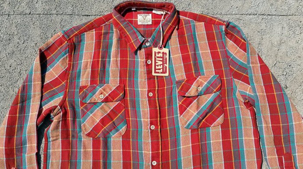 西方不敗全新美國版Levi's LVC 1950年 經典西部短牛角標格紋襯衫 長袖襯衫 義大利製 鐵鏽色 Levis