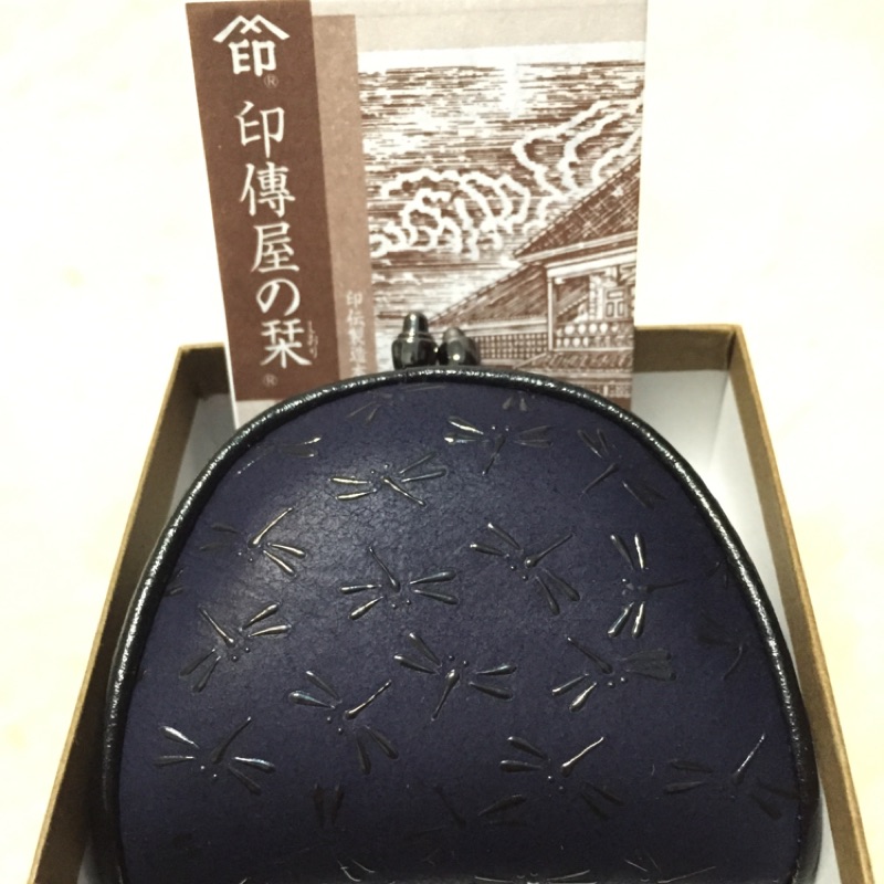 印傳屋 珠釦零錢包 蜻蜓壓紋 日本製
