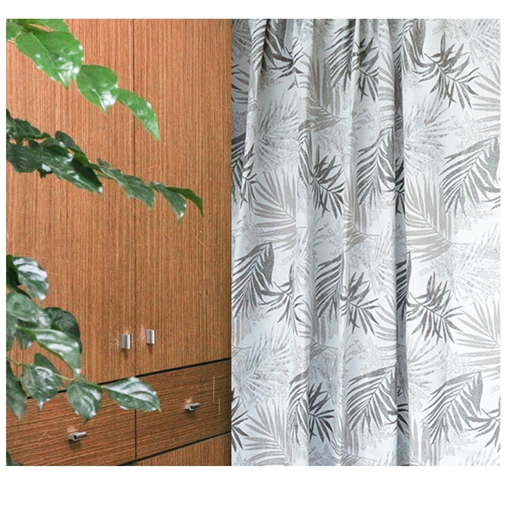 HOLA 熱帶葉緹花雙層遮光半腰窗簾 270x165cm 白色