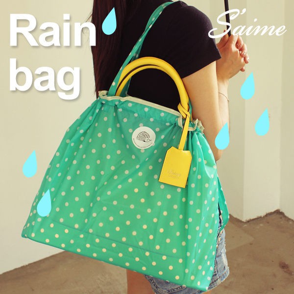 全新 S aime 東京企劃 Rain bag 包包雨衣 束口輕巧摺疊 環保購物袋  點點款