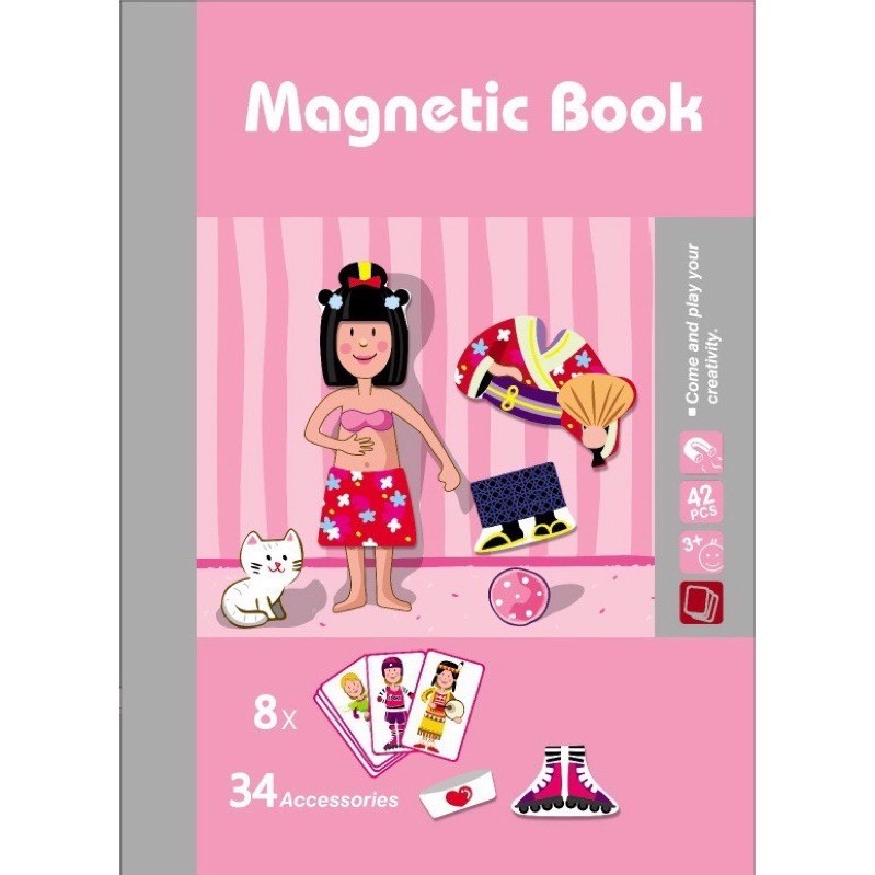 《各國時尚換裝》趣味磁鐵書 遊戲書  Magnetic book 懷舊紙娃娃新玩法42PCS