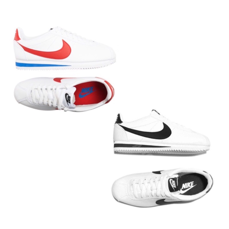 NIKE Classic Cortez Leather 白底黑勾 白藍紅 阿甘鞋（807471-101）