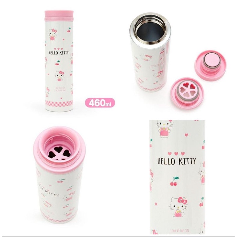 牛牛ㄉ媽*日本進口正版商品Sanrio ㊣HELLO KITTY保溫瓶 凱蒂貓不鏽鋼保溫保冷瓶 460ml 櫻桃愛心款