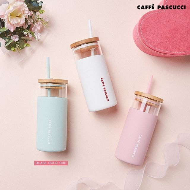 【現貨】韓國CAFFÉ PASCUCCI 玻璃冷飲吸管杯