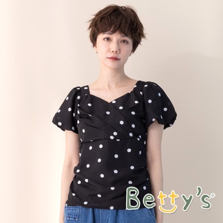 betty’s貝蒂思(11)短版圓點V領壓飾上衣(黑色)