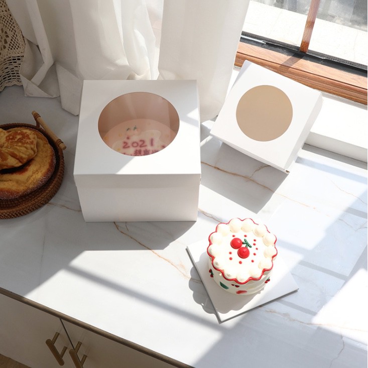 ◎2套入◎4/6/8吋網紅白色開窗透明蛋糕盒(附加厚底托)/白色方形生日蛋糕包裝盒/甜品點心包裝方盒/生日蛋糕盒