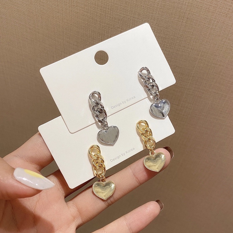 ▪NANA▪Y19 日韓流行時尚 S925 銀針 愛心 鏈條 鎖鏈 甜美耳飾 耳環 耳針