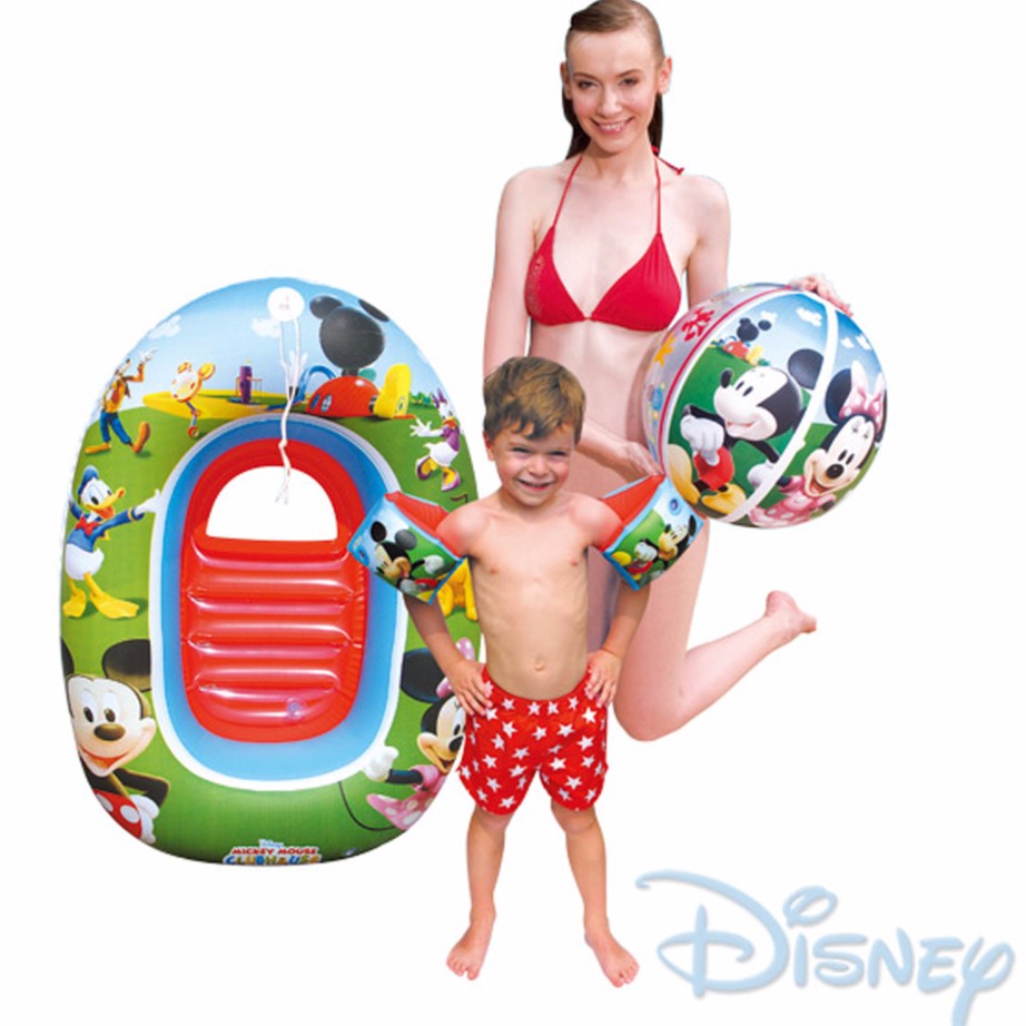 [免運]Disney迪士尼 米奇兒童旅行戲水套裝組-手臂圈、沙灘球、小艇91017B-親子同樂正版授權豐富的配備