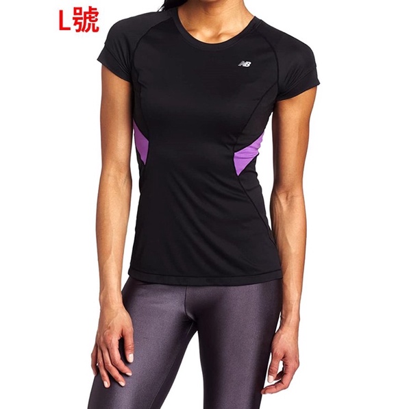 【免運費】new balance 女短袖慢跑上衣 運動上衣 運動T恤 黑/紫 L號 WRT2116 全新正品