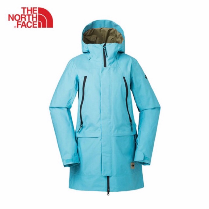 售。正品 THE NORTH FACE 女 防水防風長版雪衣外套 藍色M號