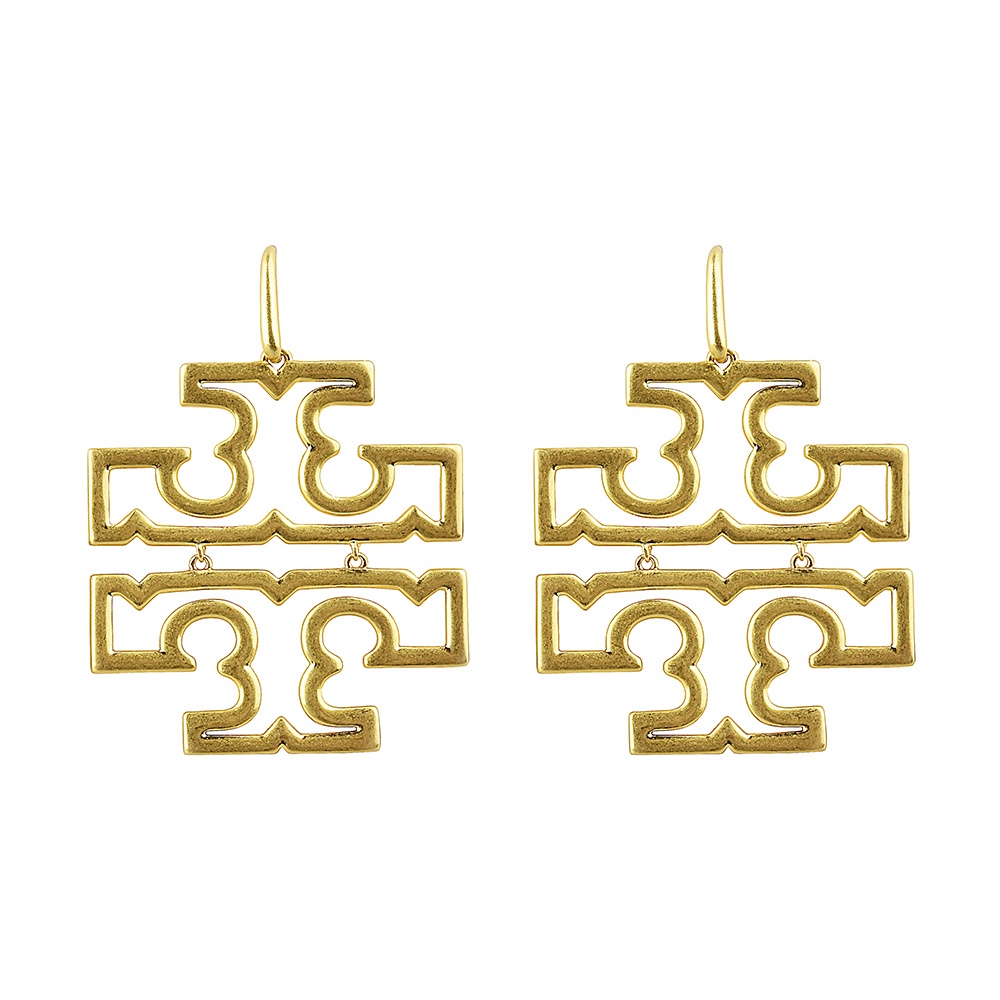 TORY BURCH BRITTEN簍空復古連結雙T設計鉤式耳環(金)