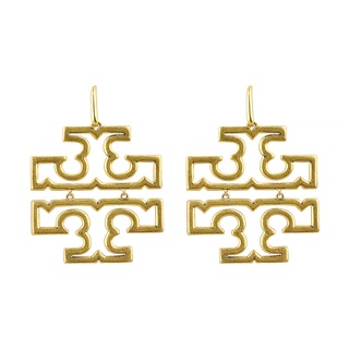 TORY BURCH BRITTEN簍空復古連結雙T設計鉤式耳環(金)