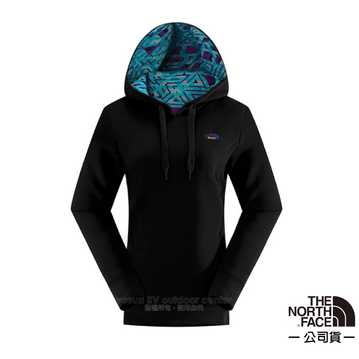 【美國 The North Face】特惠價》女款 LOGO兜帽套頭衫 連帽保暖長袖T恤 刷毛內裏 CNJ6 黑 V