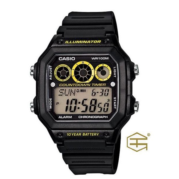 【天龜】CASIO 十年電力 復古風 黑黃 AE-1300WH-1A