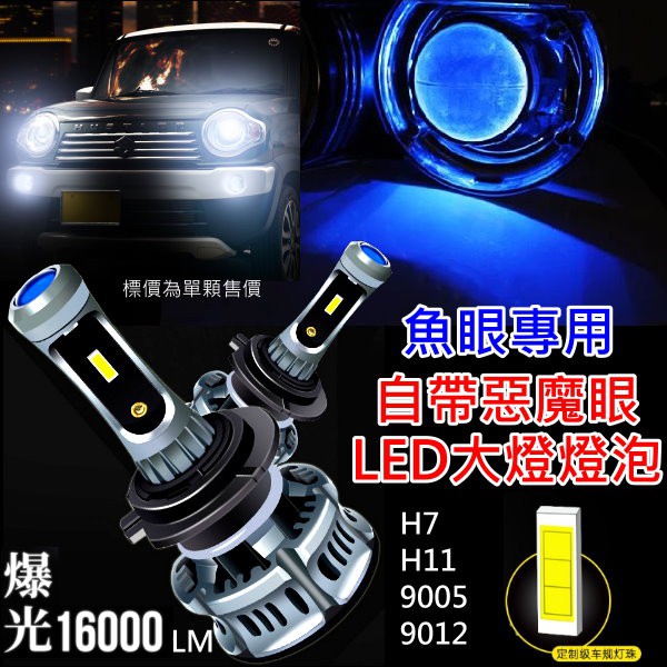 12V/24V 魚眼專用 自帶藍色惡魔眼 XT7 LED大燈燈泡 H7 H11 9005 9006