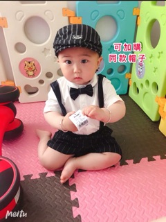 「臺灣現貨」嬰幼童男寶寶紳士背帶褲套裝 新生兒禮服男童週歲抓周生日短袖套裝喜宴婚禮花童禮服 男童長袖西裝套裝兒童吊帶褲