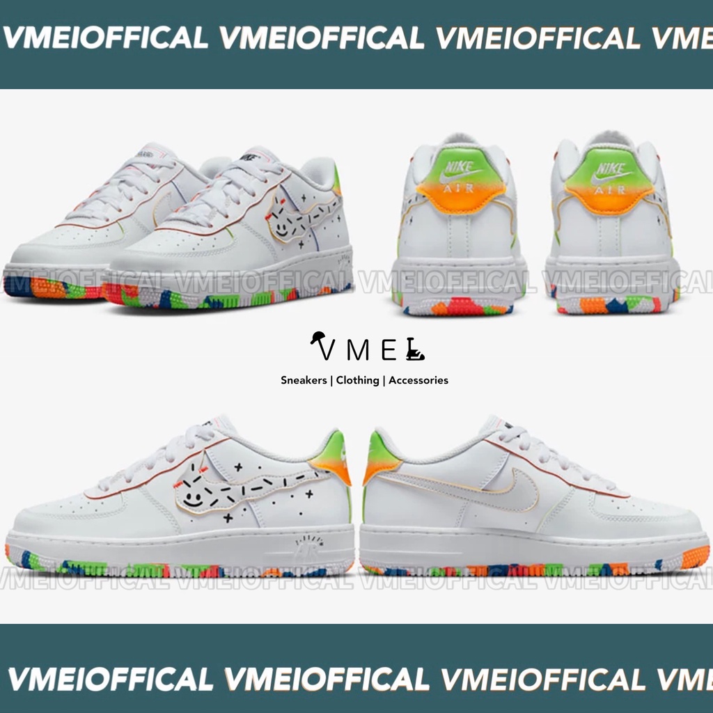 【VMEI】Nike AIR FORCE 1 LV8 空軍一號 塗鴉 潑墨 七彩 大童 休閒鞋DV1366-111