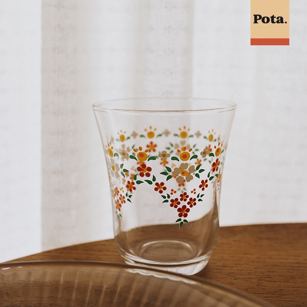 Pota. 日式複古碎花玻璃杯清新小花咖啡牛奶杯 果汁杯