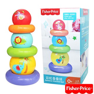 【費雪Fisher-Price】彩虹疊疊球 平橫與協調色彩鮮豔教育 抓握球 可愛動物 疊疊樂