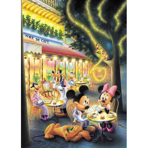 日本進口拼圖  迪士尼 米奇米妮 咖啡約會 300片夜光絕版拼圖，300-160