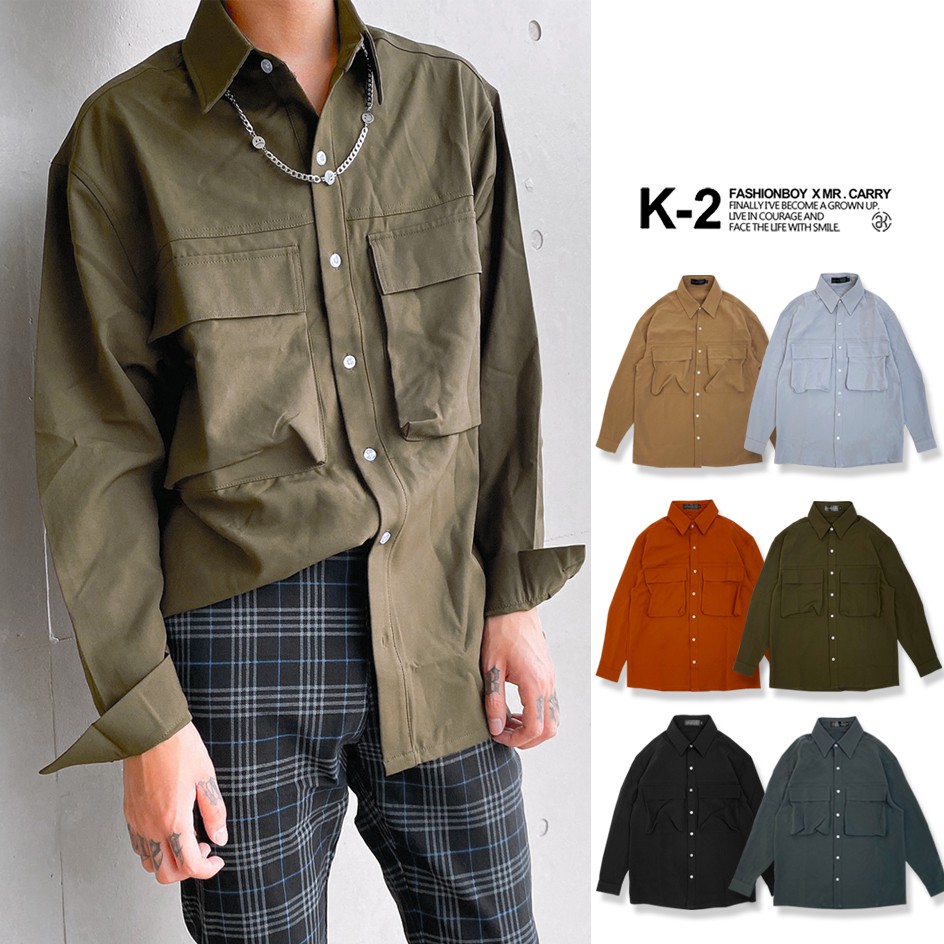 【K-2】韓國 抗皺布料 工娤襯衫 長袖襯衫 工作口袋 大口袋 立體口袋