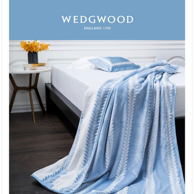 Wedgwood 月桂冠葉超細纖維印花毛毯-藍180x210cm