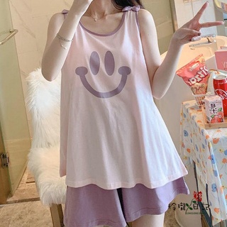 【玲瓏日記】自帶胸墊睡衣女夏季寬松無袖背心居家服兩件套裝