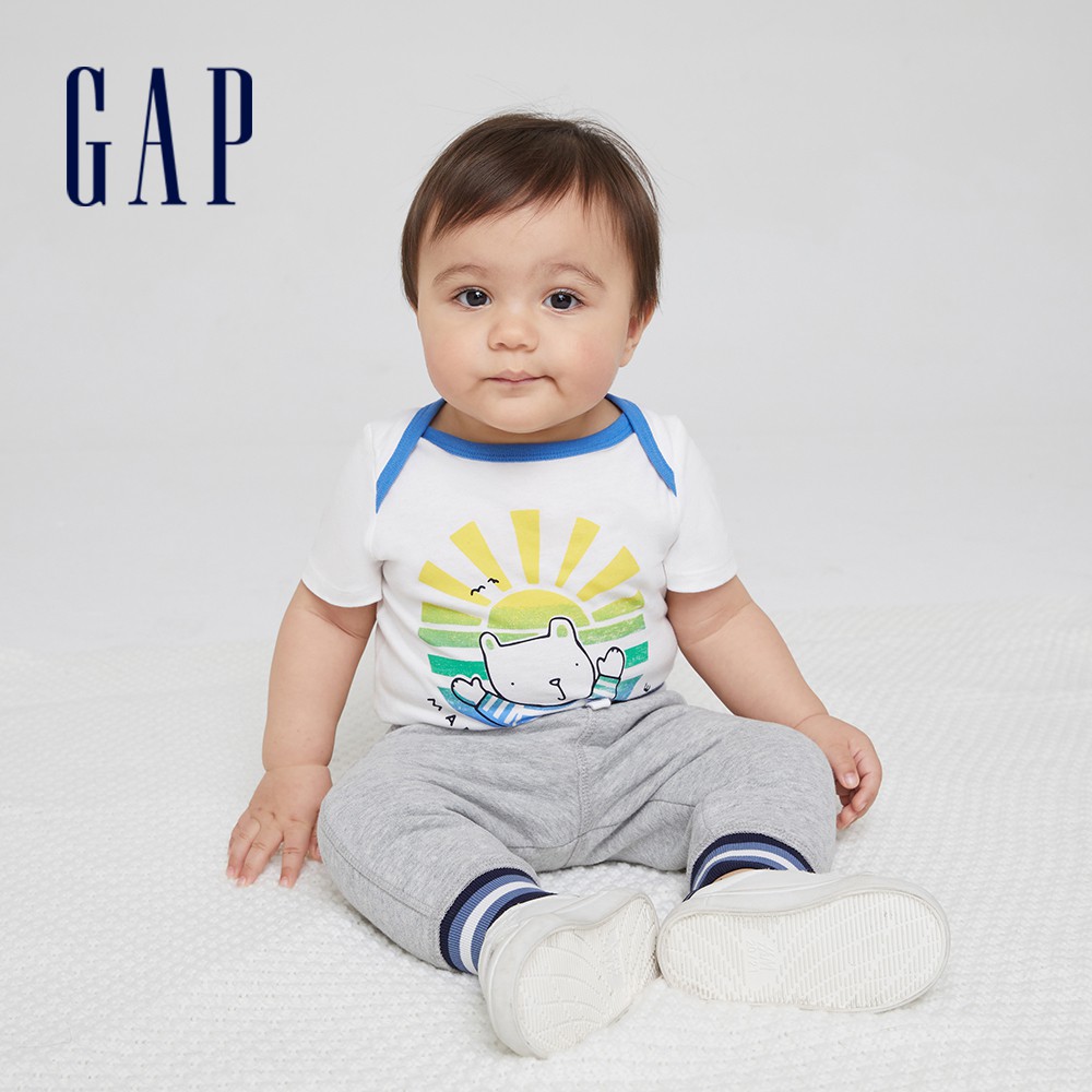 Gap 嬰兒裝 純棉小熊印花包屁衣 布萊納系列-白色(786416)