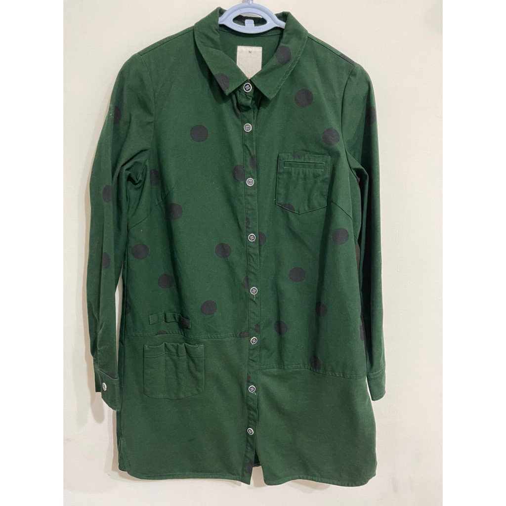 專櫃品牌GOZO長版挺版圓點拼接棉襯衫(綠色）M號全新
