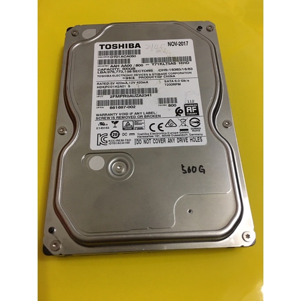 二手品 TOSHIBA 500GB 3.5吋 九成新桌機用硬碟500G