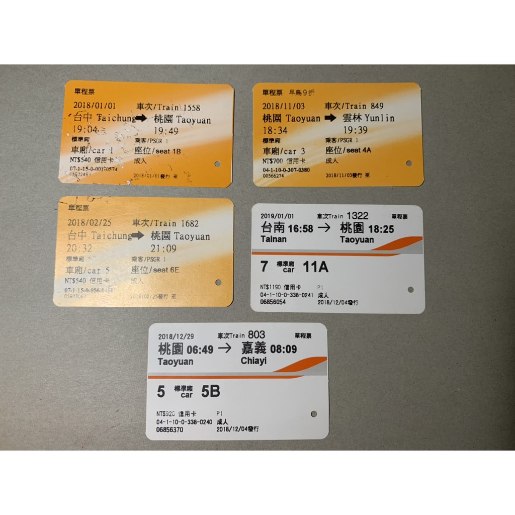已使用 高鐵車票 自由座 高鐵票根 購票證明 桃園 台中 雲林 左營 台南 嘉義 2016 2017 2018 2019
