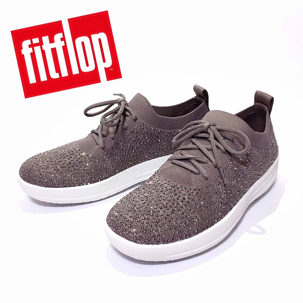 FitFlop F-SPORTY UBERKNIT SNEAKERS-CRYSTAL 運動風耀眼水鑽休閒鞋 (貂灰)