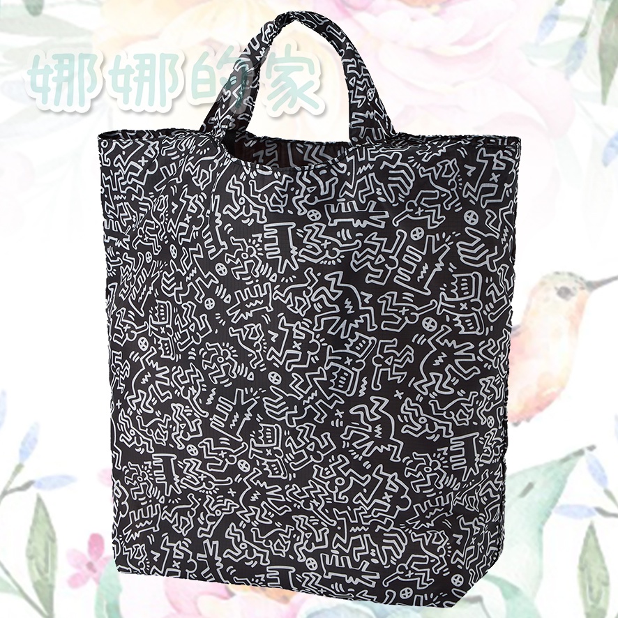 #限量絕版品》UNIQLO可 Keith Haring黑色可攜式托特包M 環保印花包 環保袋 購物袋 側肩背 男用購物袋